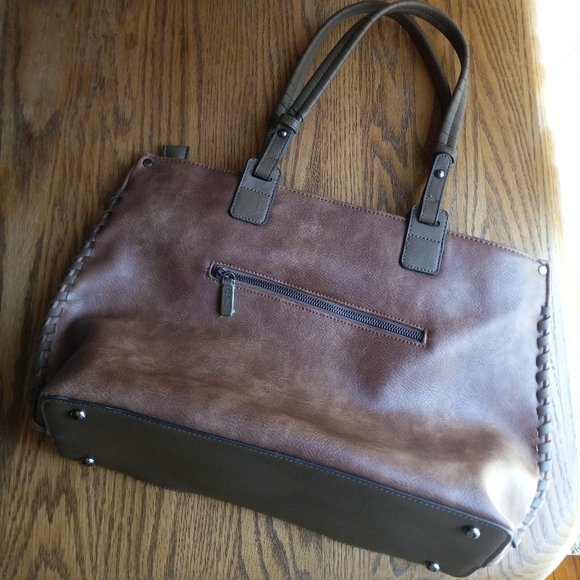 NWOT Brown Vegan Leather Whipstitch Detail Purse SouthwesternMinimalist OldMoney - Picture 1 of 16